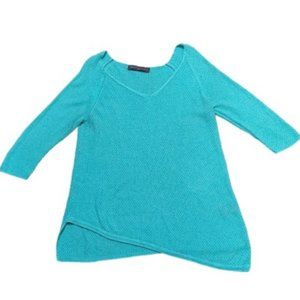 SUZY SHIER asymetrical spring autumn light green knit top long sleeves s…